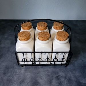 Rae Dunn Spice Rack Herb Jars Caddy Oregano Sage Dill Rosemary Thyme Parsley